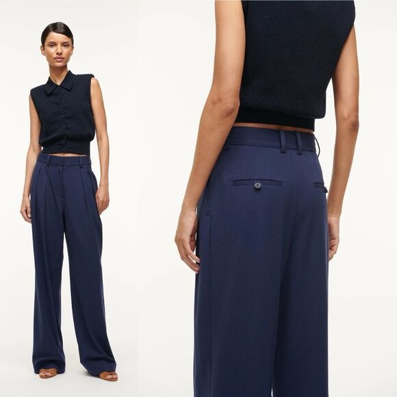 STAUD Luisa Straight Leg Trouser Pants in Navy Blue Size 4 - Picture 4 of 8
